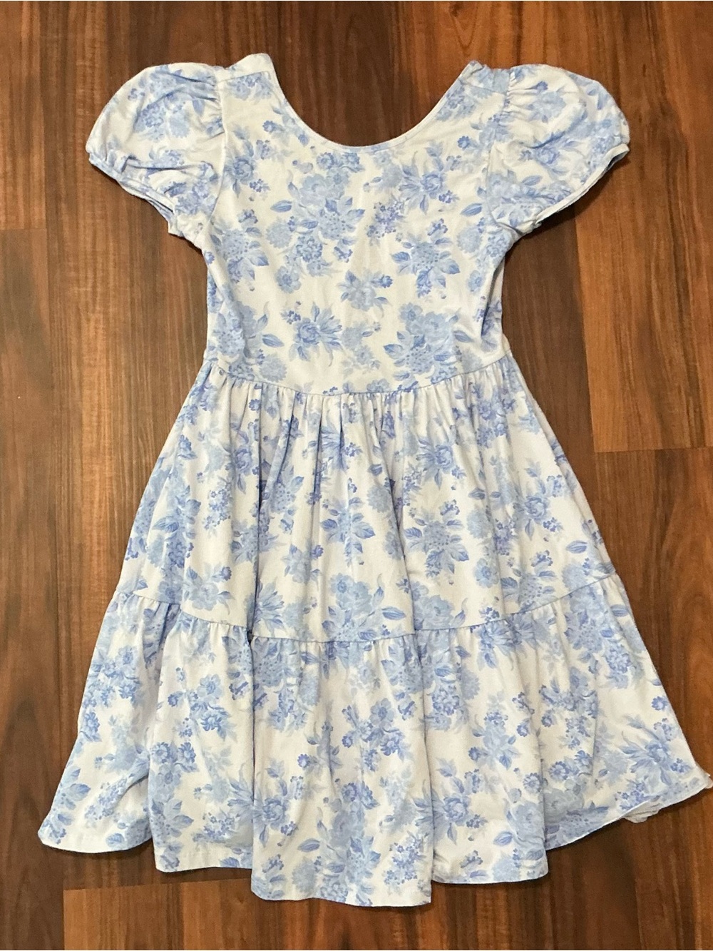 Janie and Jack Girls Blue Floral Puff-Sleeve Tiered Dress Size 18 NWOT
